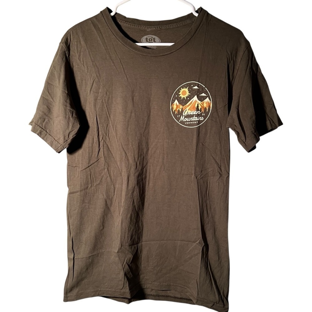 Tgt Unisex Size‎ Small T-Shirt Green Mountains Vermont Dark Green Graphic Cotton